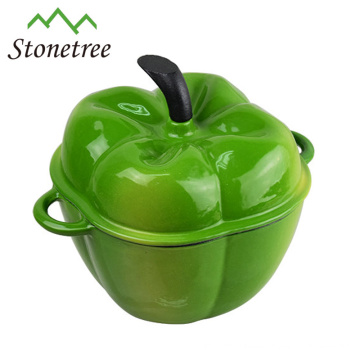 Nueva venta al por mayor de esmalte verde en forma de olla de hierro fundido calabaza Cocotte